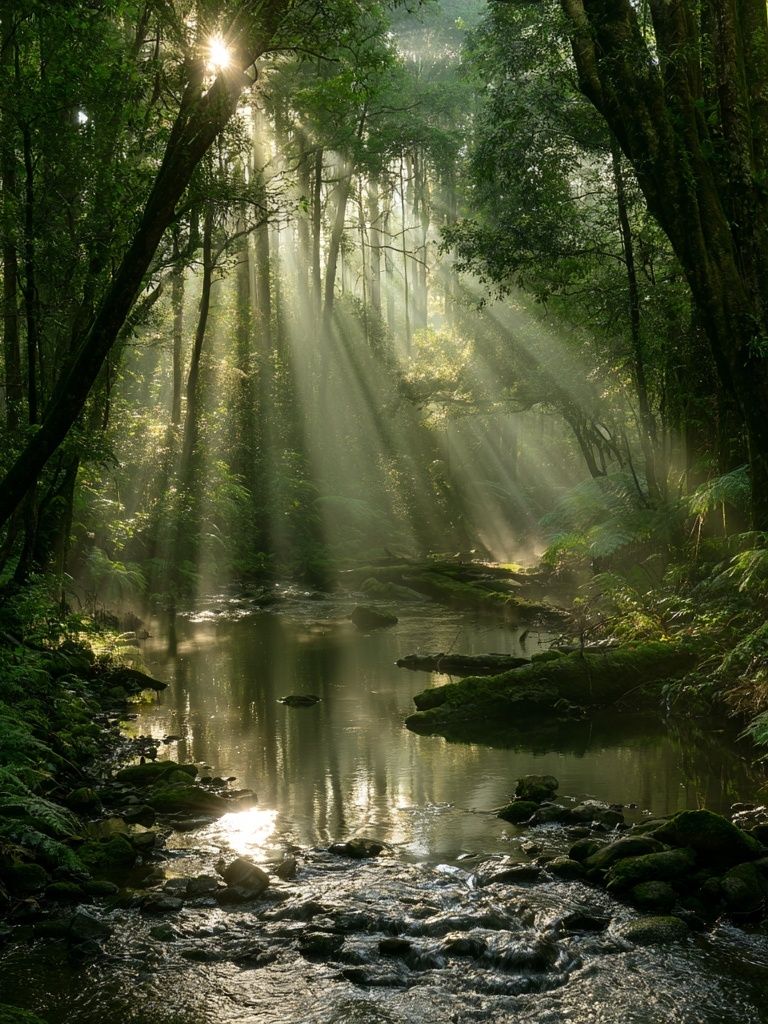 Sunlit Forest Stream Poster. poster — nature art