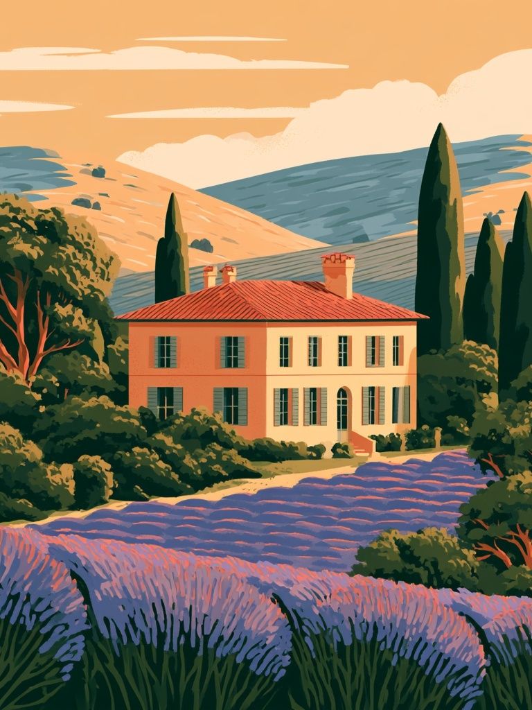 Tuscan Villa Landscape Print. poster detail