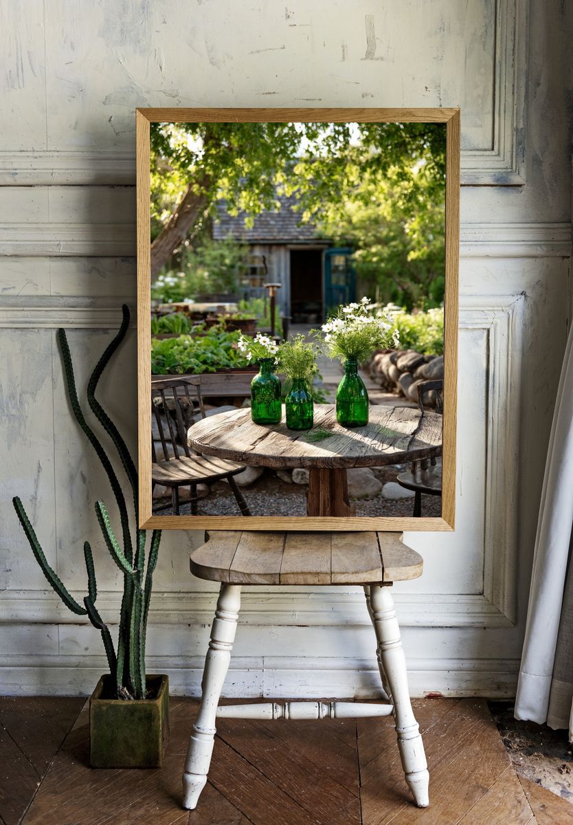 Green Bottles with Flowers — Nature Print. — room view 1