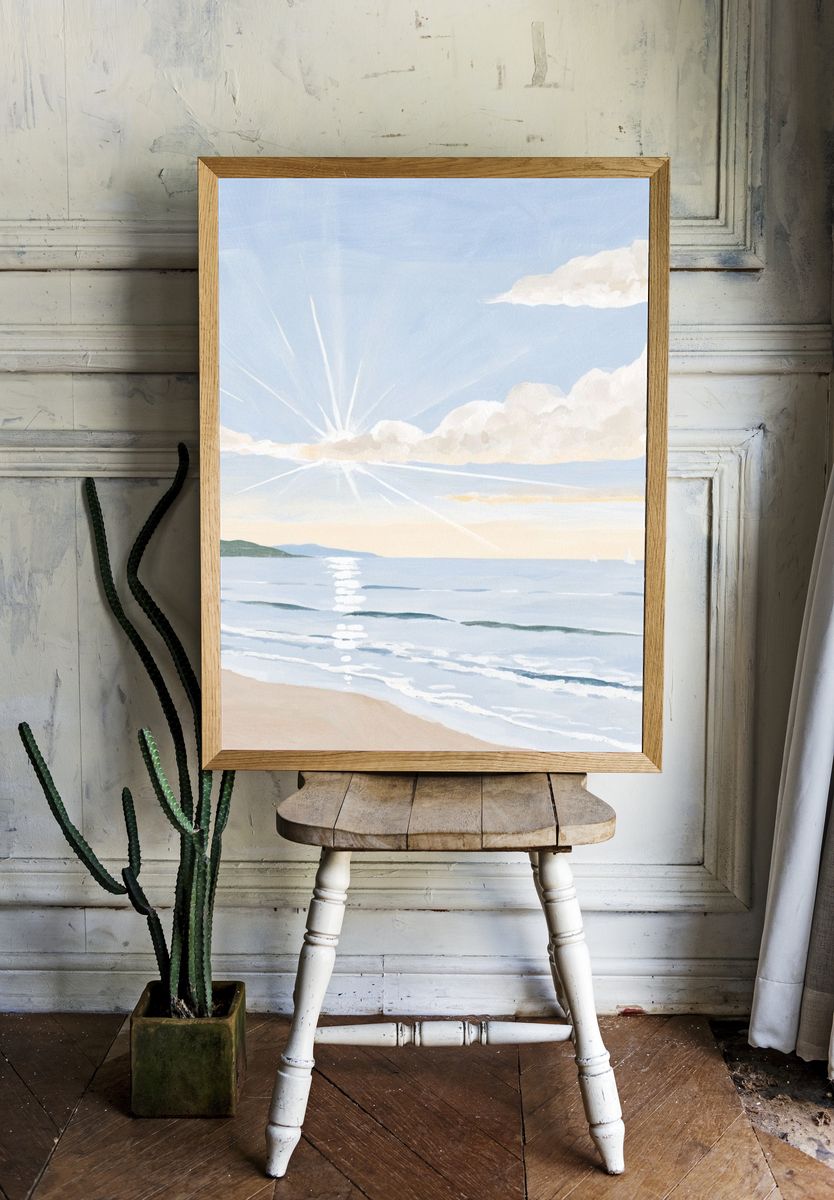 Sunlit Seaside Watercolor Poster. room preview
