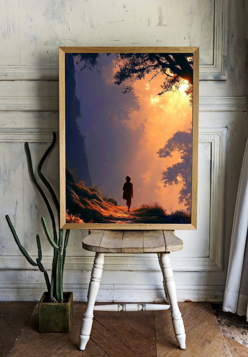 Misty Forest Sunrise Illustration Poster. — room view 1