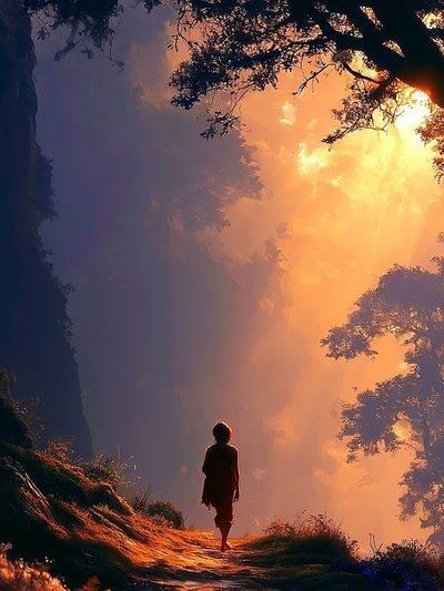 Misty Forest Sunrise Illustration Poster. poster