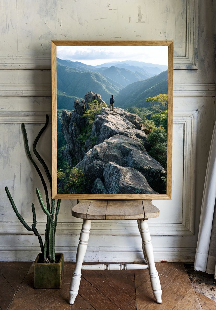 Mountain Ridge Hiker Landscape Poster. — room view 1