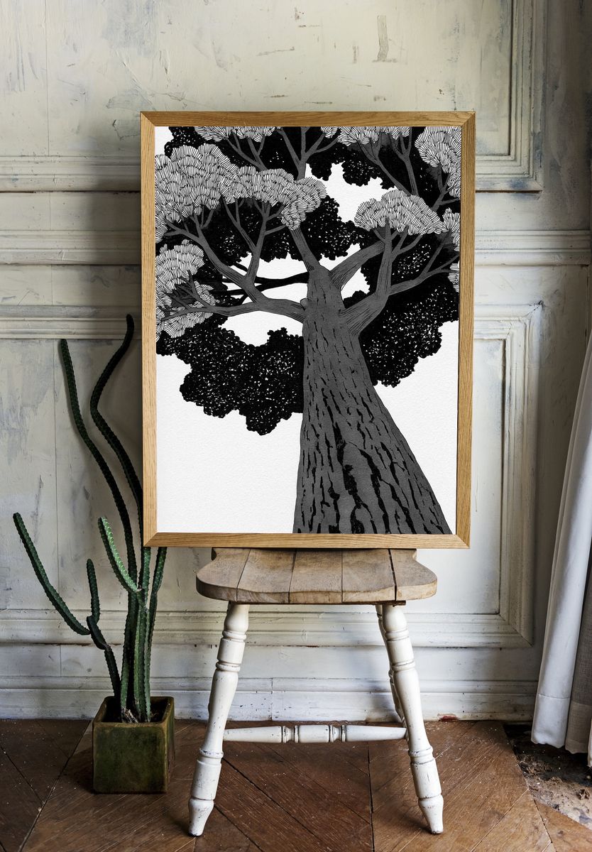 Monochrome Tree Canopy Illustration Poster. — room view 1