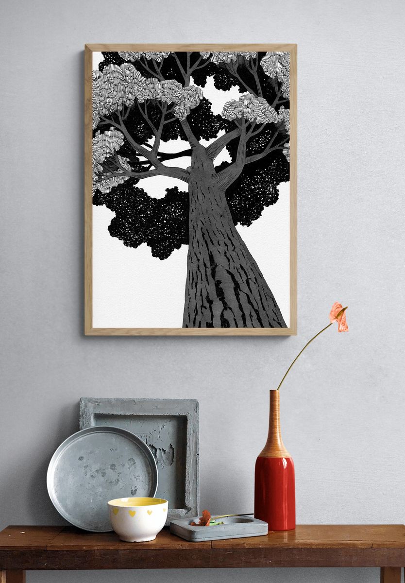 Monochrome Tree Canopy Illustration Poster. — room view 3
