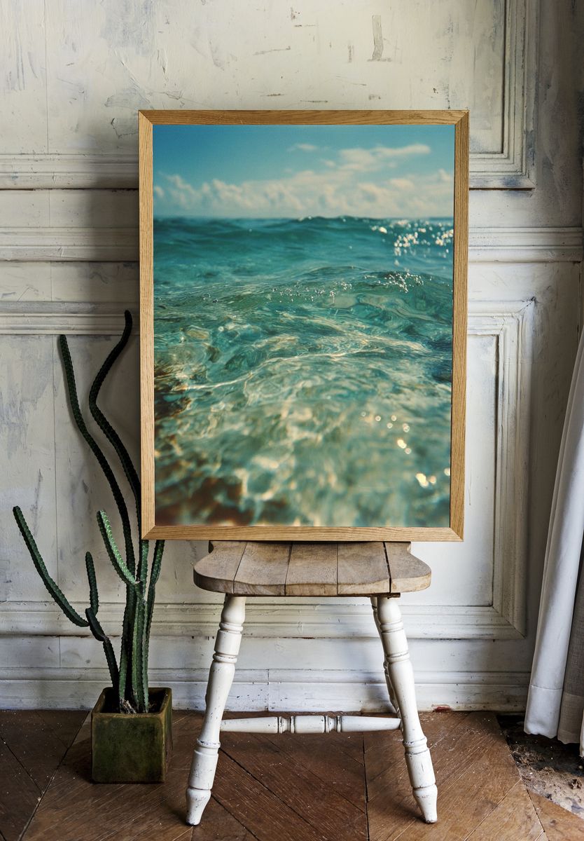 Turquoise Ocean Waves Photography Poster. room preview