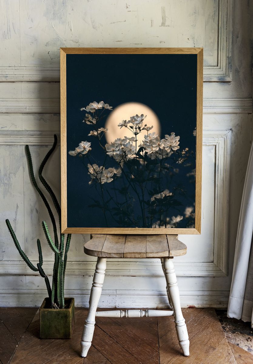 Moonlit Wildflowers Photography Poster. room preview