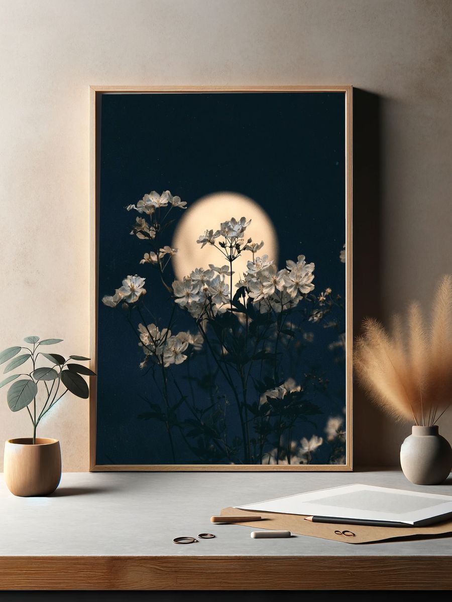 Moonlit Wildflowers Photography Poster. — room view 2