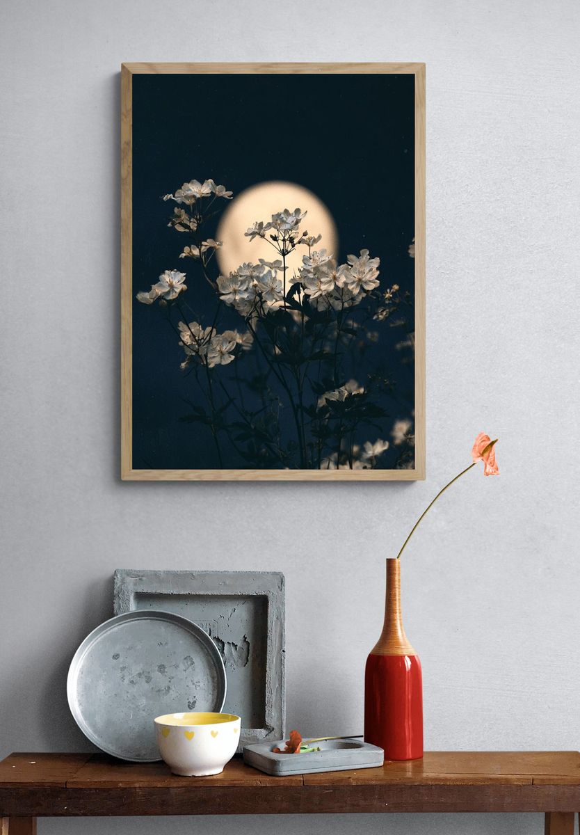 Moonlit Wildflowers Photography Poster. — room view 3