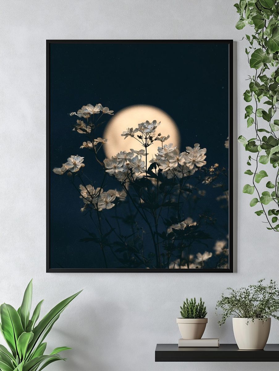 Moonlit Wildflowers Photography Poster. — room view 4