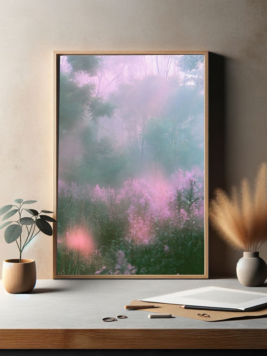 Misty Pink Forest Poster. — room view 2
