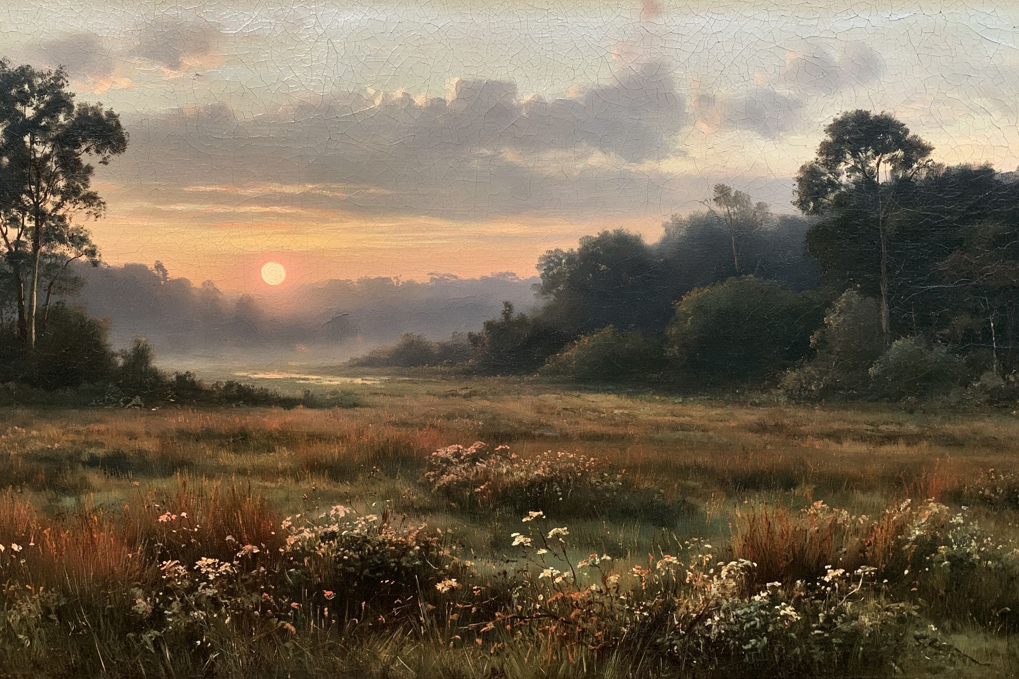 Misty Meadow Sunrise Print. poster — nature art