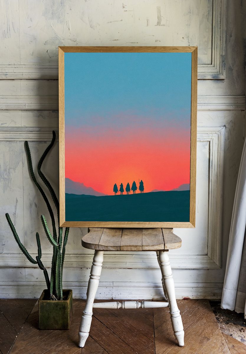 Desert Travelers Sunset Print. room preview