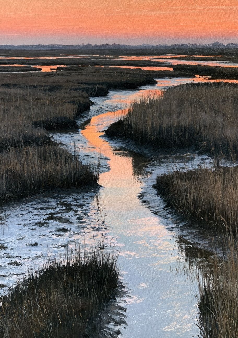Marshland Sunset Landscape Poster. poster — nature art