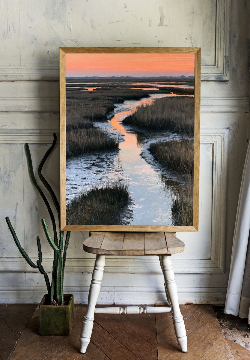 Marshland Sunset Landscape Poster. — room view 1