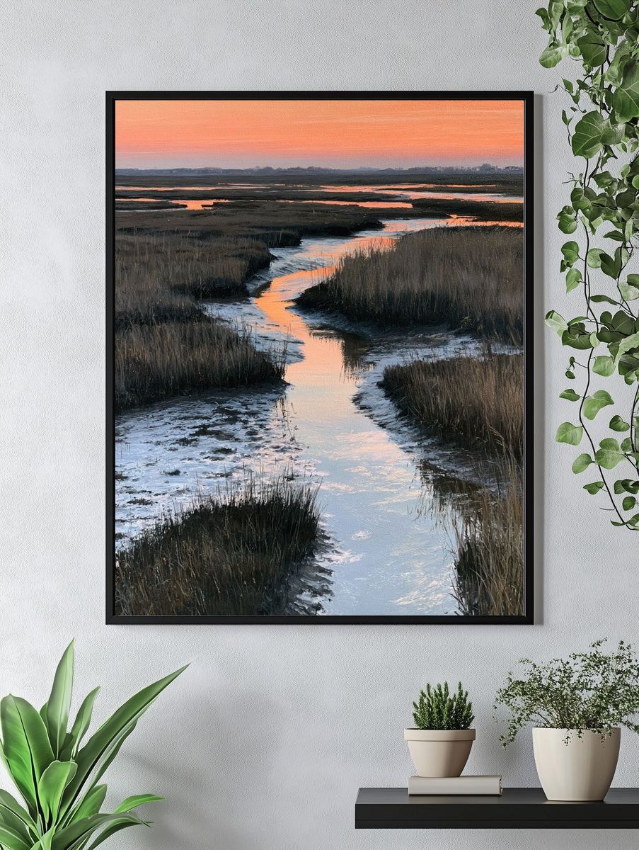 Marshland Sunset Landscape Poster. — room view 4
