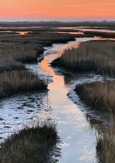 Marshland Sunset Landscape Poster.