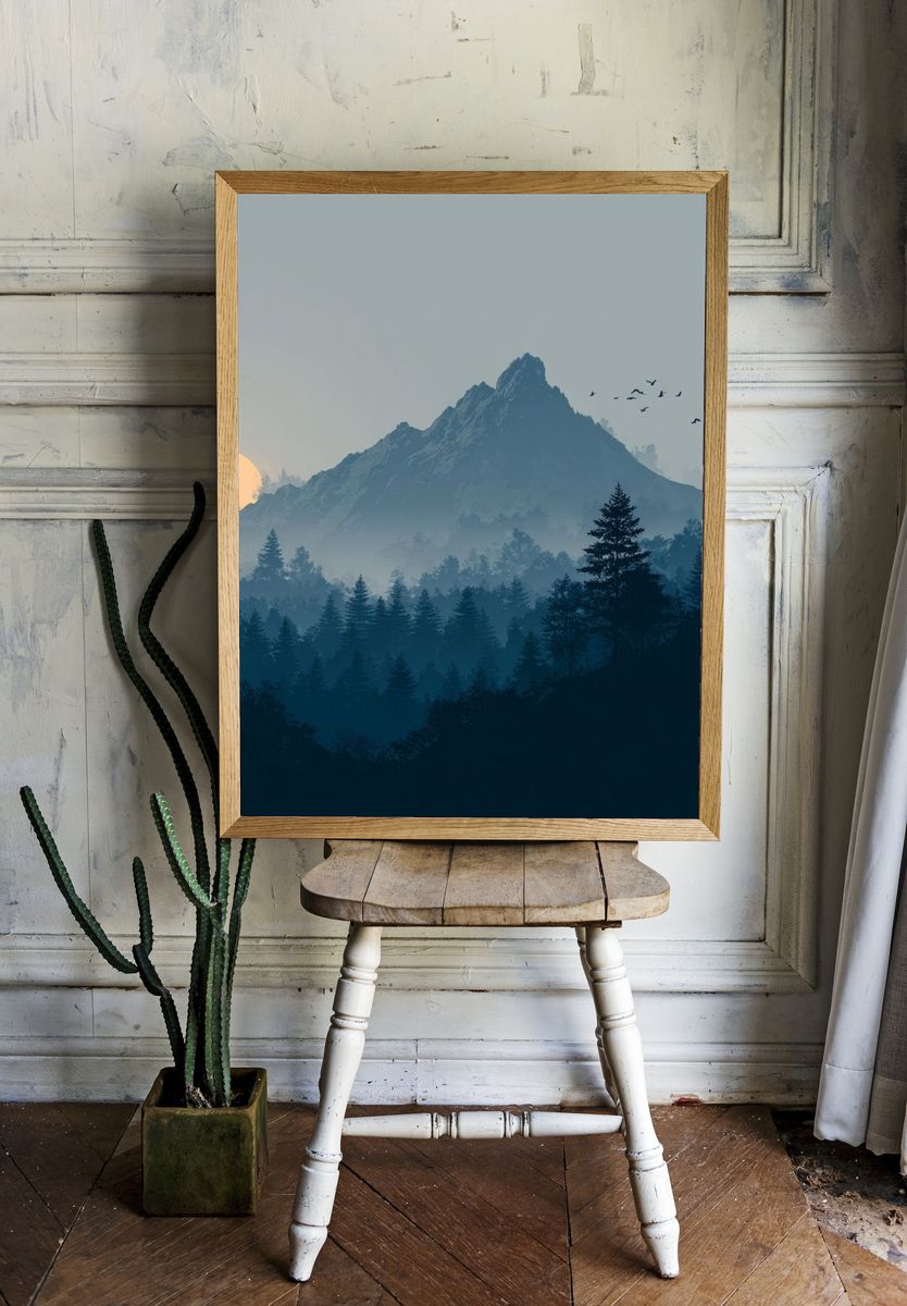 Misty Mountain Dawn Print. — room view 1
