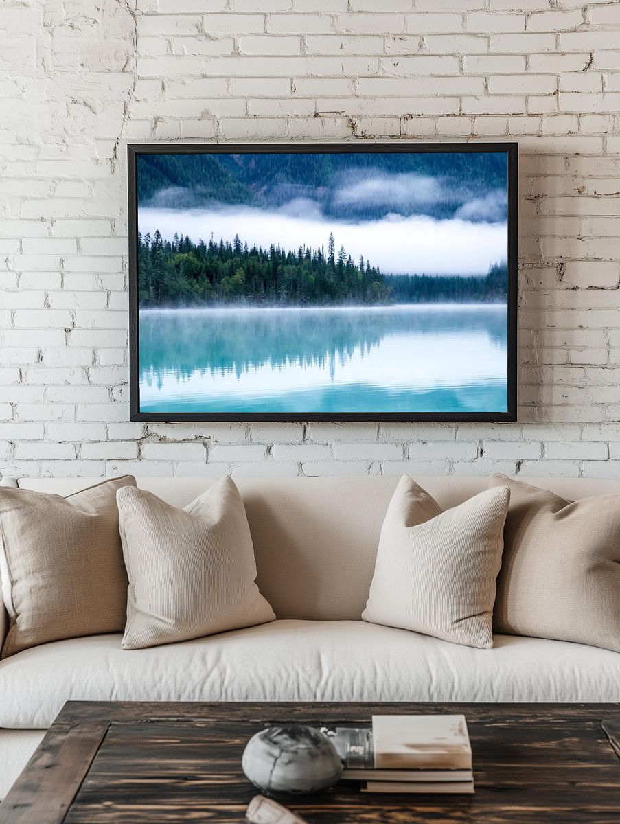 Misty Forest Lake Landscape Poster. — room view 1