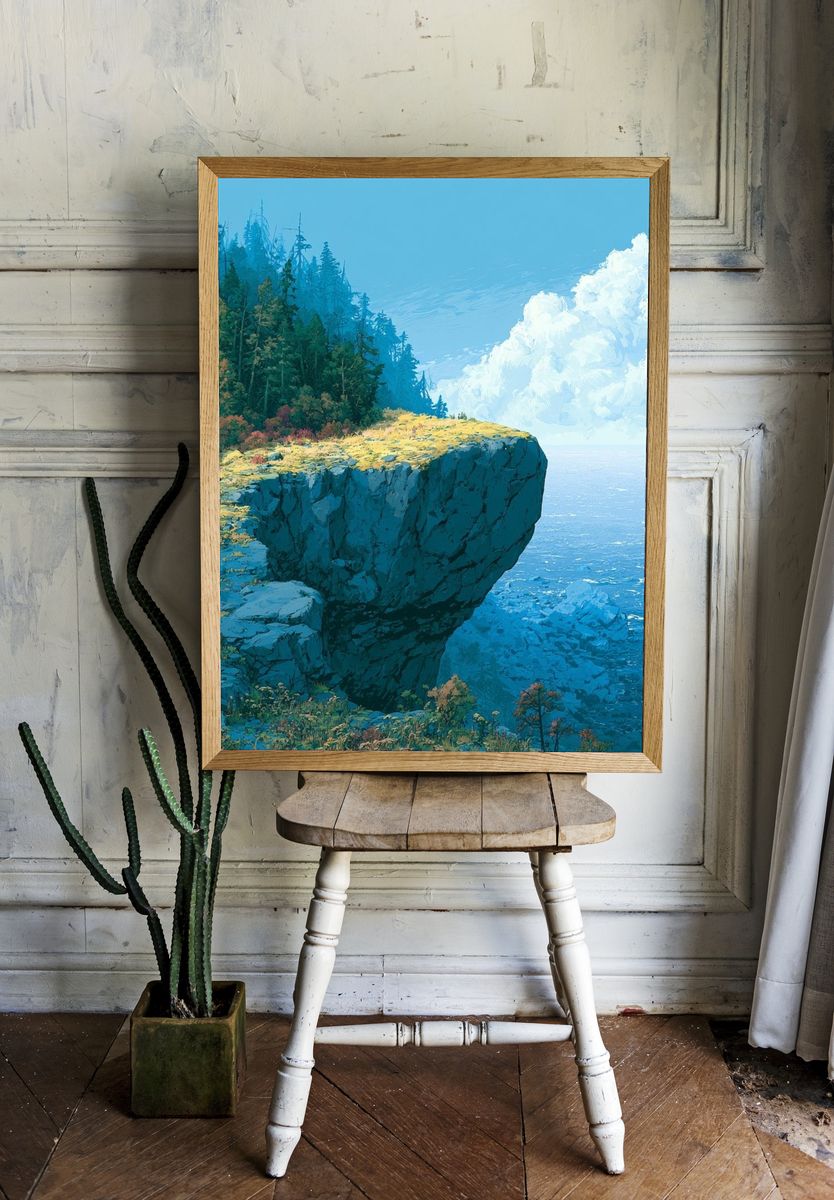 Cliffside Coastline Landscape Print. room preview