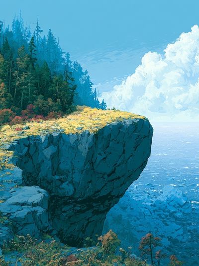 Cliffside Coastline Landscape Print. poster
