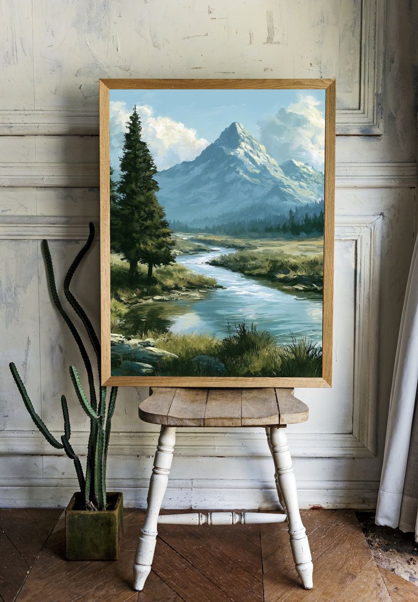 Mountain River Landscape Print. — room view 1