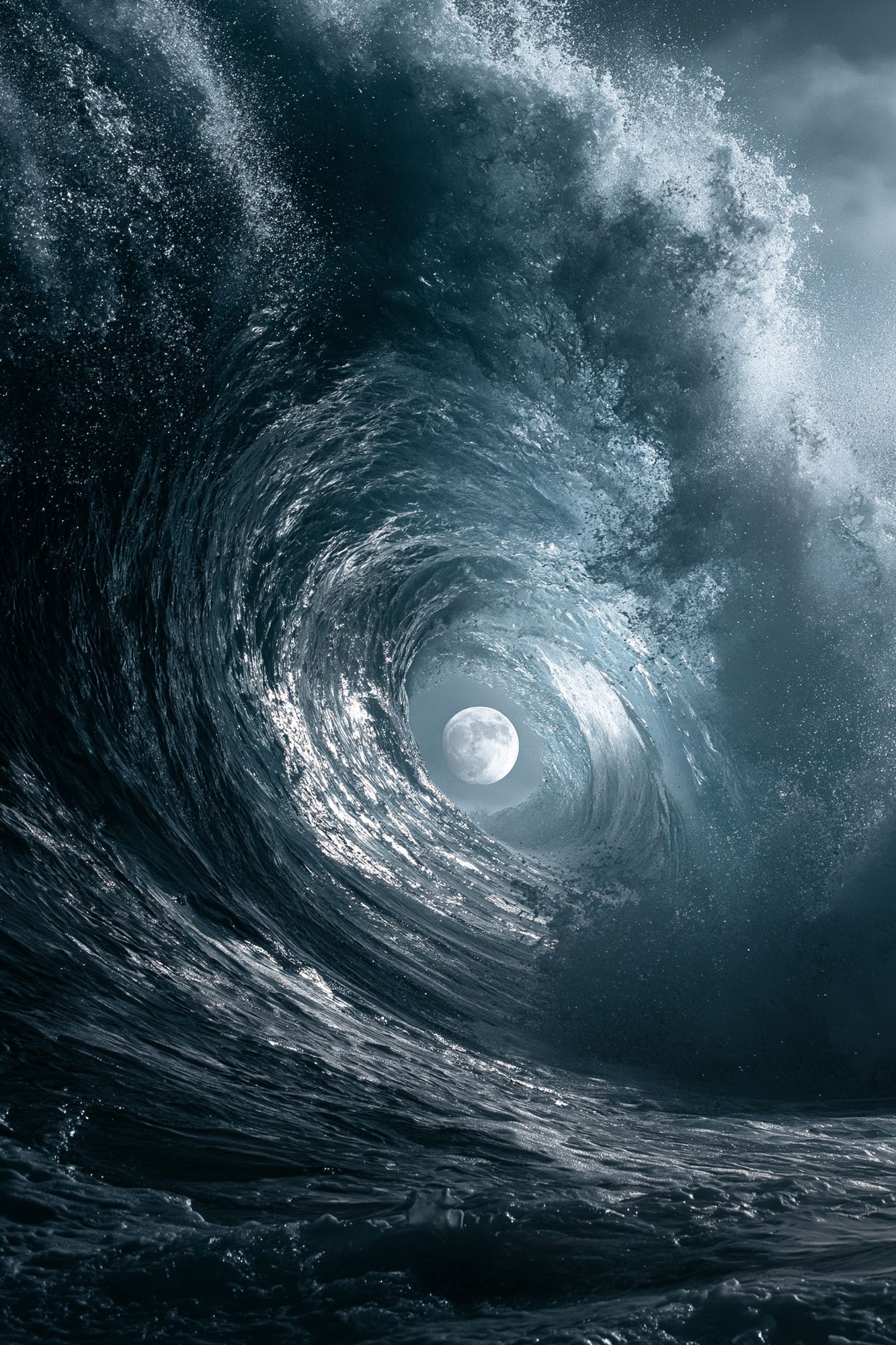Moonlit Ocean Wave Print. poster — nature art