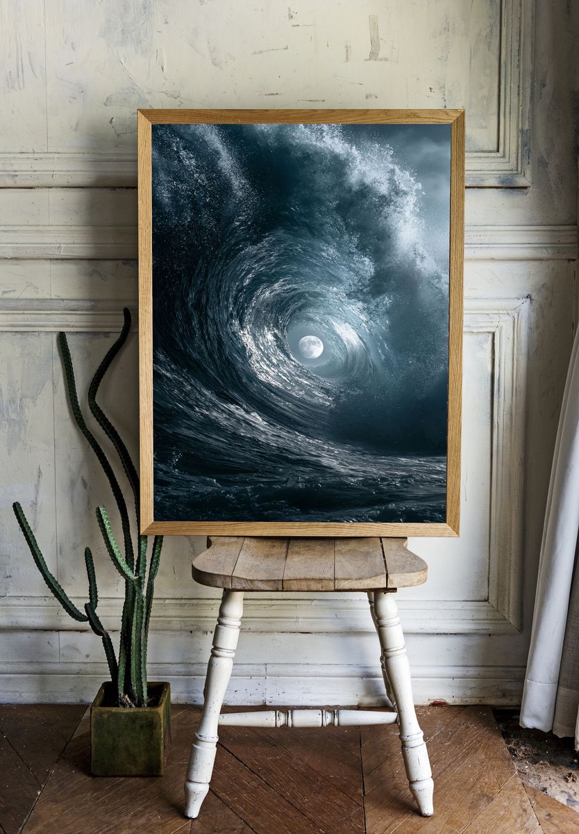 Moonlit Ocean Wave Print. — room view 1