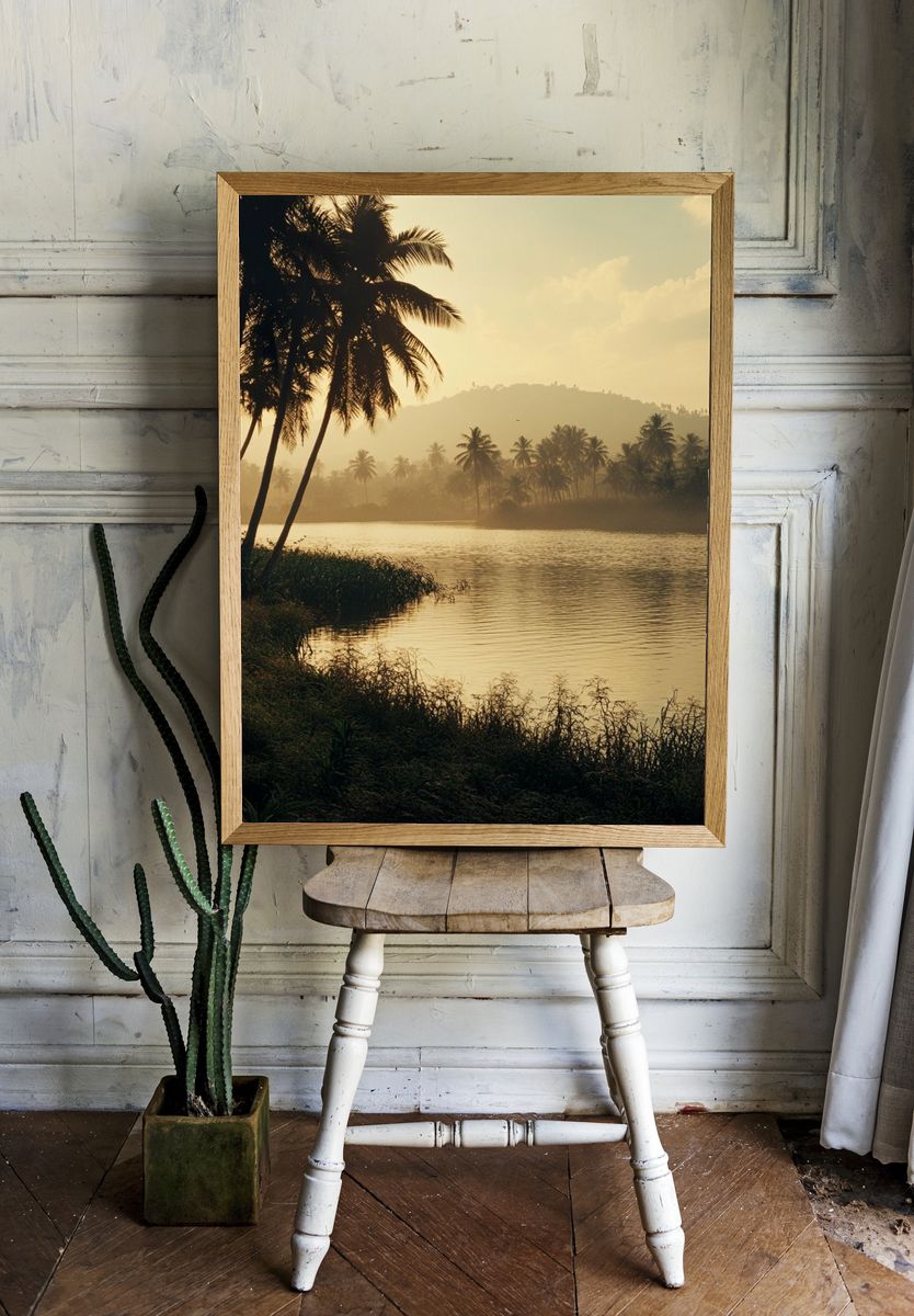 Tropical River Sunrise Photography Poster. — room view 1