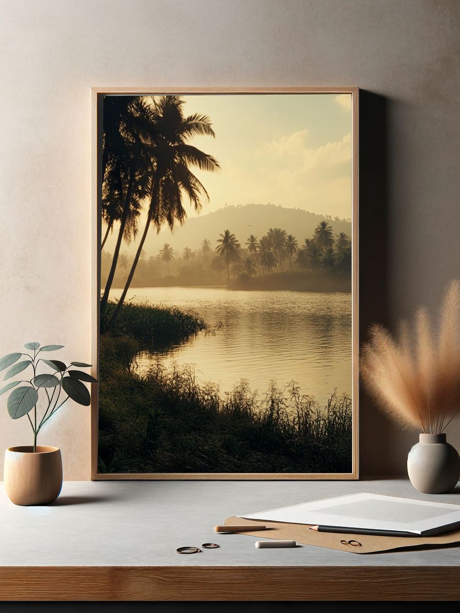 Tropical River Sunrise Photography Poster. — room view 2