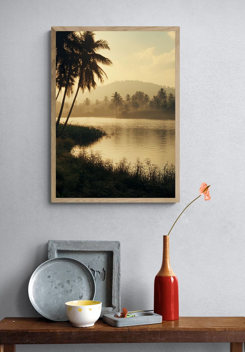 Tropical River Sunrise Photography Poster. — room view 3