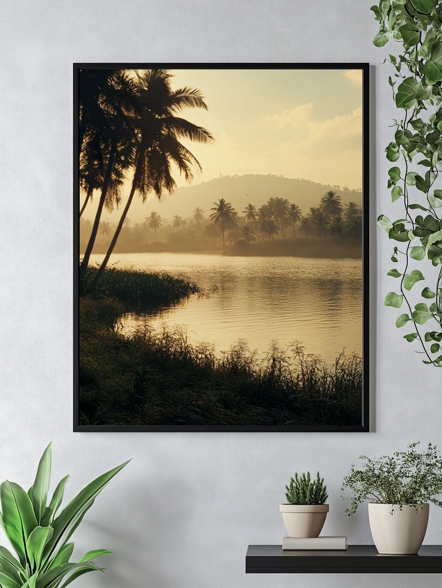 Tropical River Sunrise Photography Poster. — room view 4