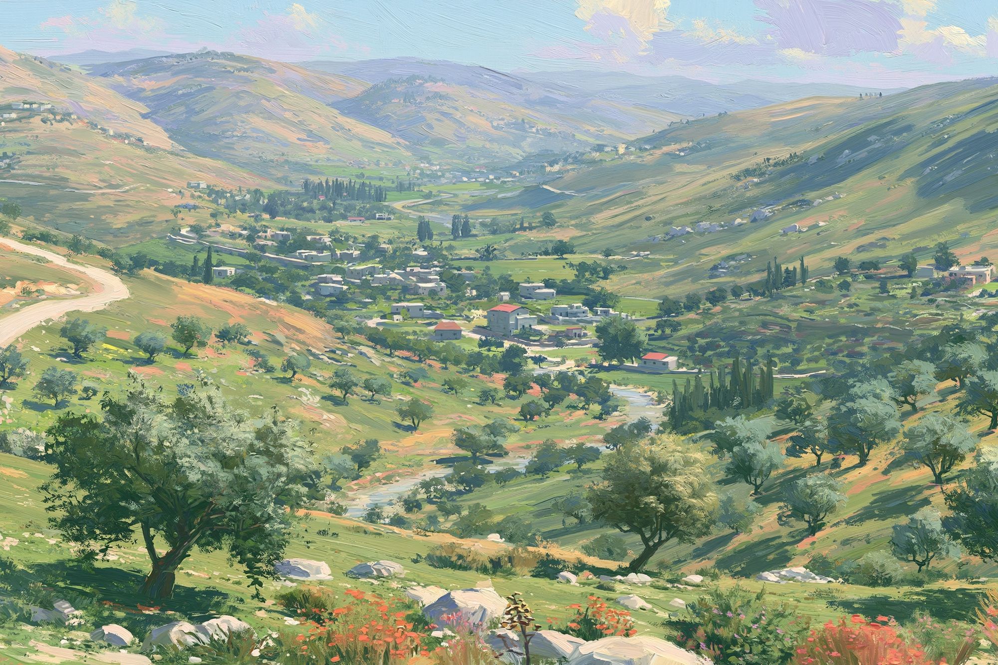 Sunlit Valley Landscape Print. poster — nature art