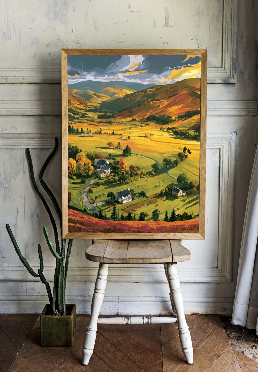 Sunlit Valley Landscape Print. — room view 1
