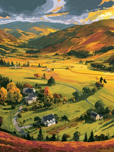 Sunlit Valley Landscape Print. poster