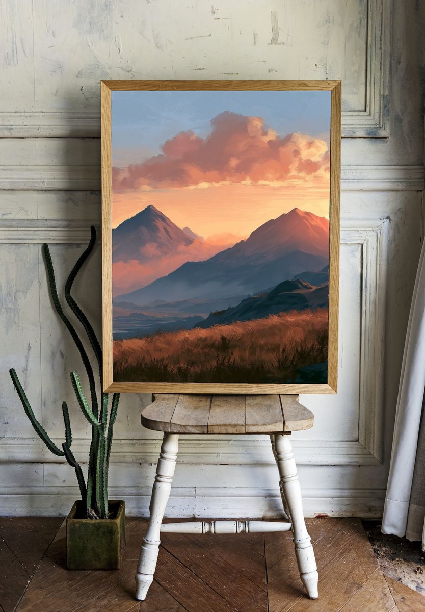 Sunset Mountain Landscape Print. — room view 1