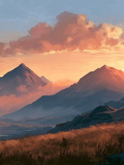 Sunset Mountain Landscape Print.