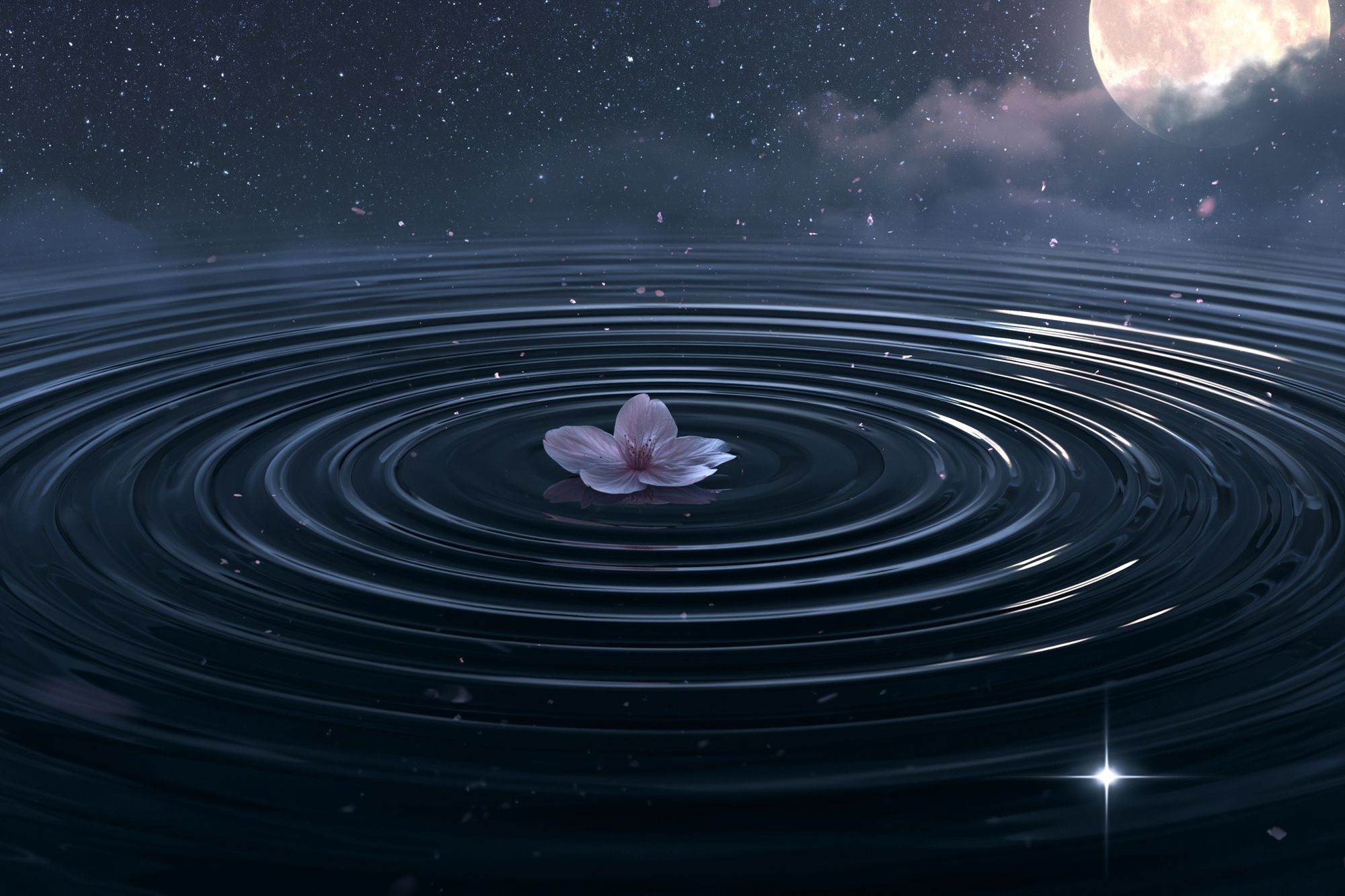 Moonlit Lotus Ripples Print. poster — nature art