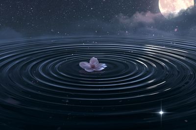 Moonlit Lotus Ripples Print.