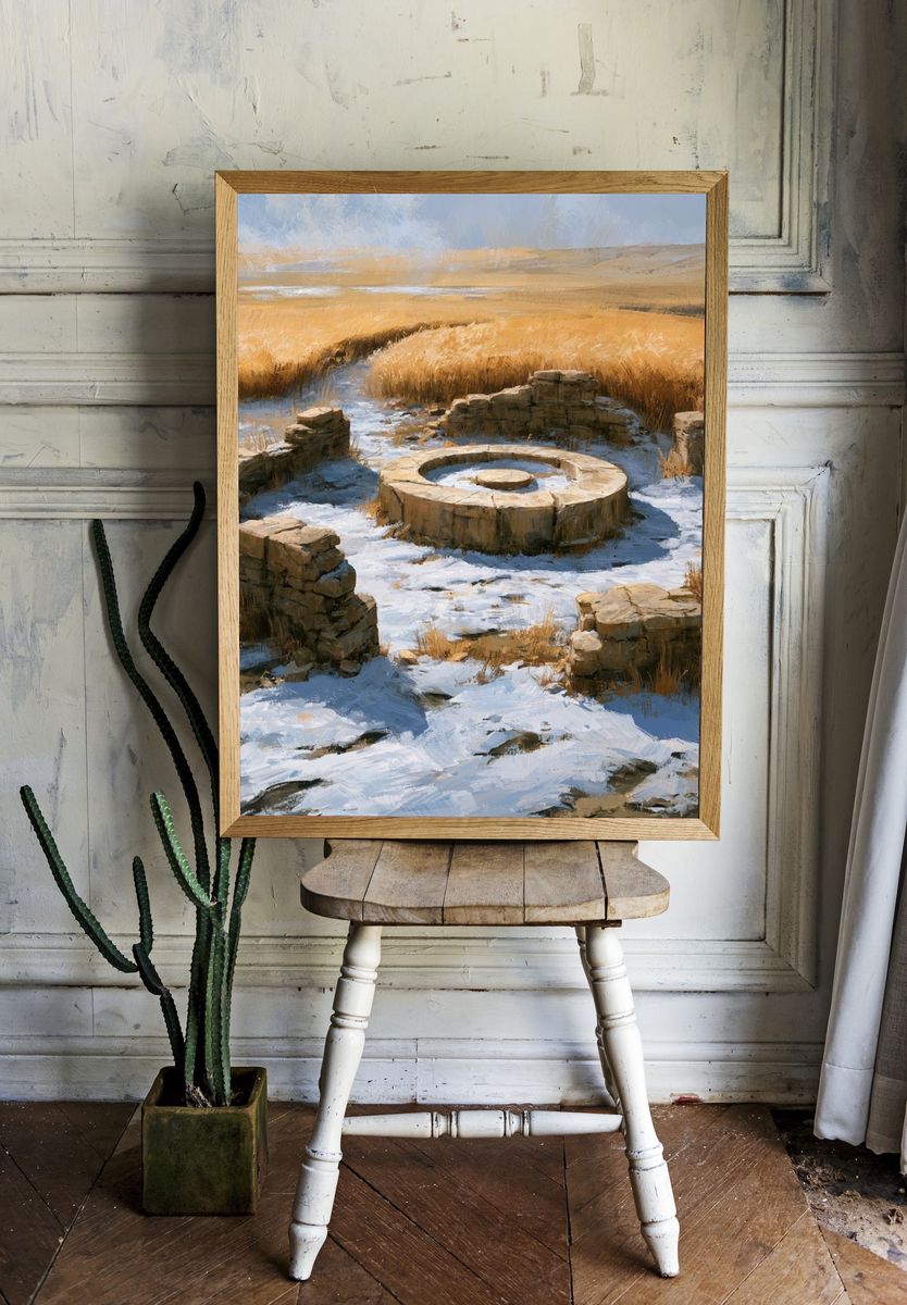 Winter Ruins Landscape Print. — room view 1