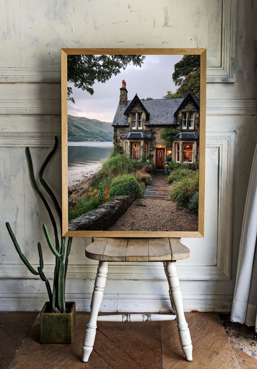 Lakeside Cottage Landscape Print room preview