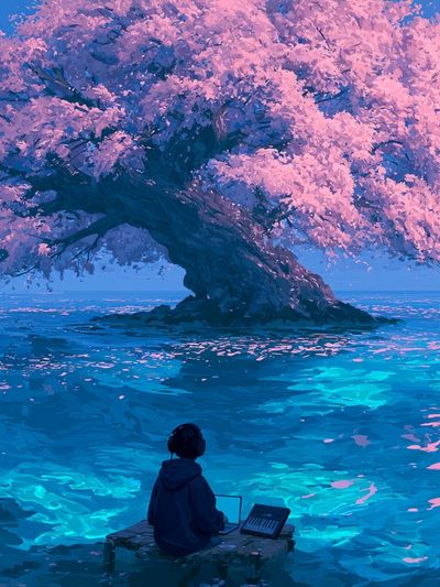 Cherry Blossom Dreamscape Print. poster