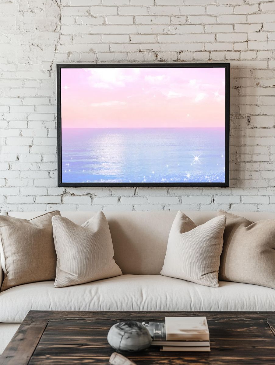 Pastel beach desktop wallpaper, aesthetic room preview