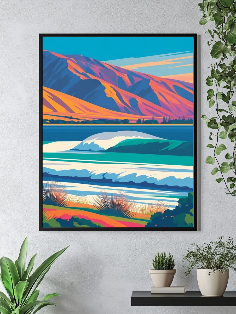 Colorful Coastal Landscape Illustration Poster. — room view 4