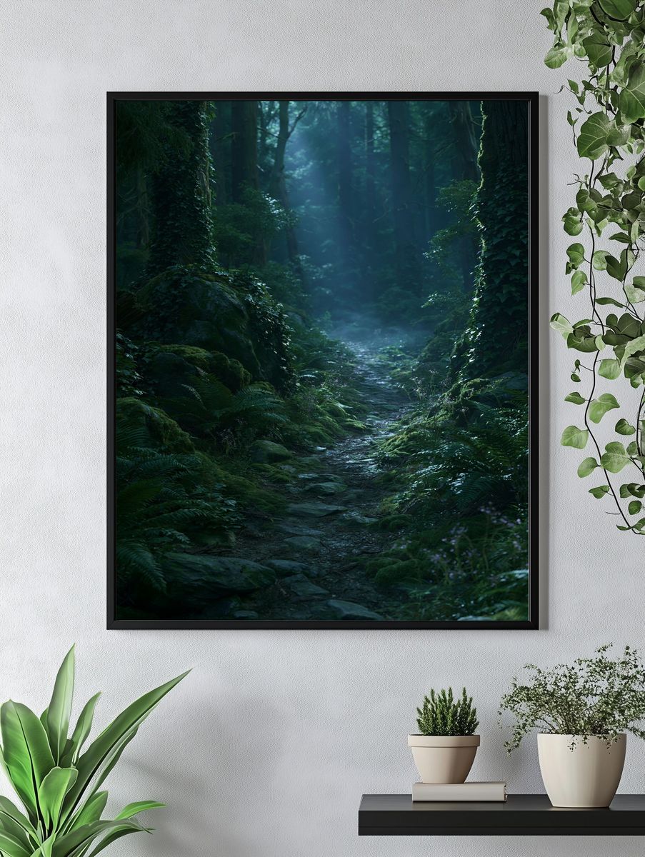 Misty Forest Path Photography Poster. — room view 4