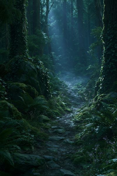 Misty Forest Path Photography Poster. poster