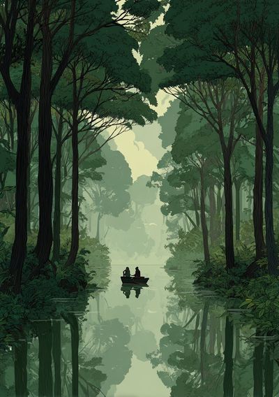 Misty Forest River Print