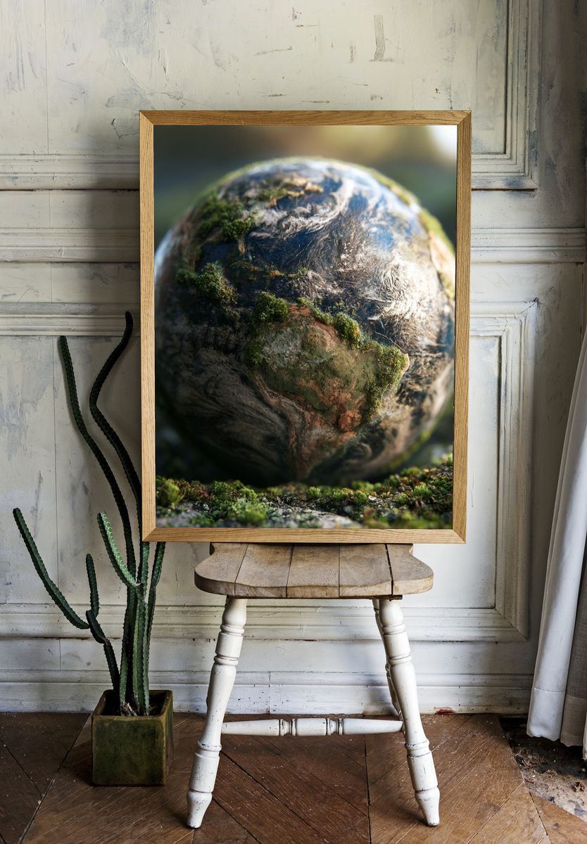 Mossy Earth Sphere Illustration Poster. room preview