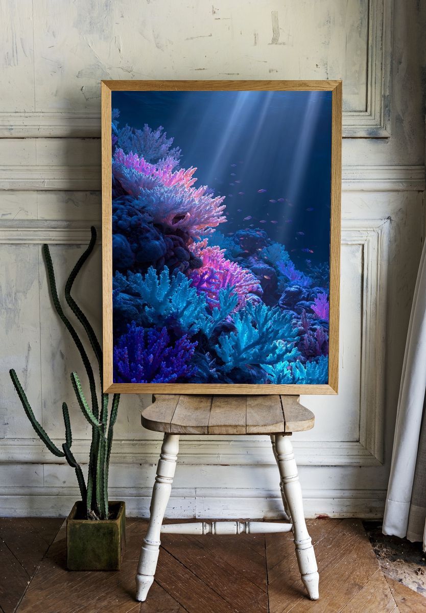 Neon Coral Reef Poster room preview