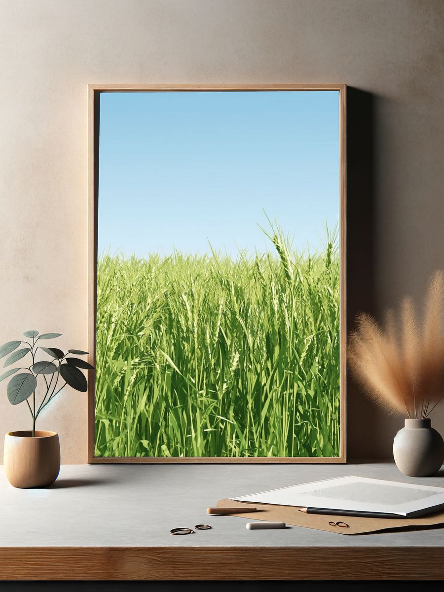 Green Wheat Field Photography Poster. — room view 2